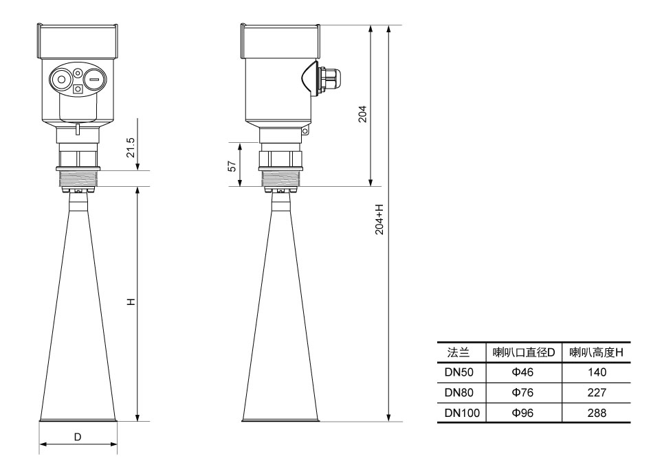 高頻雷達物位計結(jié)構尺寸